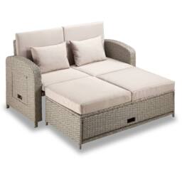 VonHaus Alba Rattan Effect Reclining Garden Sofa Set in Beige - Size: 1 Pack - thumbnail 2