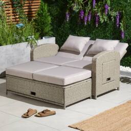 VonHaus Alba Rattan Effect Reclining Garden Sofa Set in Beige - Size: 1 Pack - thumbnail 5