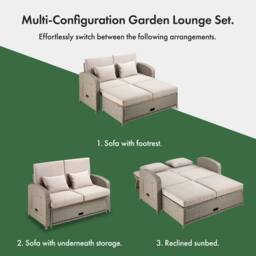VonHaus Alba Rattan Effect Reclining Garden Sofa Set in Beige - Size: 1 Pack - thumbnail 6