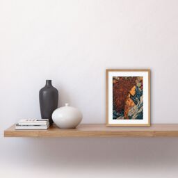 "Artery8 Wall Art Print Sea Water Nymph Modern Art Nouveau Linocut Artwork Framed 9X7 Inch in Beige - Size: W7"" x H9""" - thumbnail 2