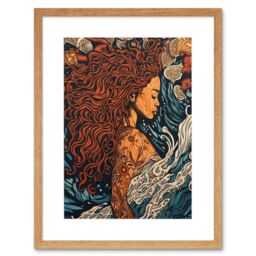 "Artery8 Wall Art Print Sea Water Nymph Modern Art Nouveau Linocut Artwork Framed 9X7 Inch in Beige - Size: W7"" x H9""" - thumbnail 1