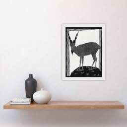 "Artery8 Stylised Markhor Goat Samuel J De Mesquita Wall Art Poster Print in White - Size: W24"" x H32""" - thumbnail 4