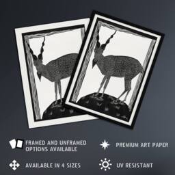 "Artery8 Stylised Markhor Goat Samuel J De Mesquita Wall Art Poster Print in White - Size: W24"" x H32""" - thumbnail 2