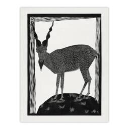 "Artery8 Stylised Markhor Goat Samuel J De Mesquita Wall Art Poster Print in White - Size: W24"" x H32""" - thumbnail 1