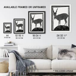 "Artery8 Stylised Markhor Goat Samuel J De Mesquita Wall Art Poster Print in White - Size: W24"" x H32""" - thumbnail 3