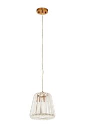 Orsina 1 Bulb Bronze Pendant Light, Cone-Shaped Glass Shade Ceiling Fixture, Crystal Texture Hanging Lamp in Gold - thumbnail 4
