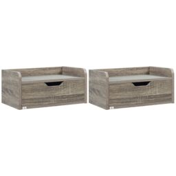 HOMCOM Floating Nightstand Set of 2, Nightstand with Drawer in Grey - thumbnail 2