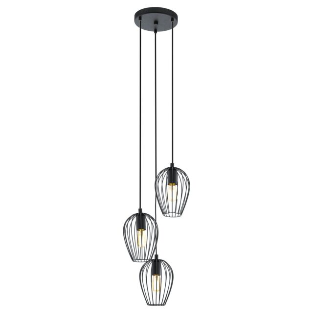 Loops Hanging Ceiling Pendant Light Black Wire Cage 3x 60W E27 Hallway Feature Lamp - image 1