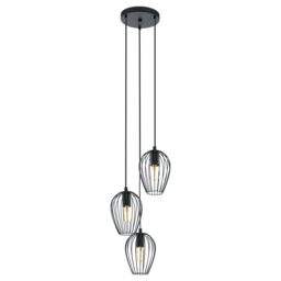 Loops Hanging Ceiling Pendant Light Black Wire Cage 3x 60W E27 Hallway Feature Lamp - thumbnail 1