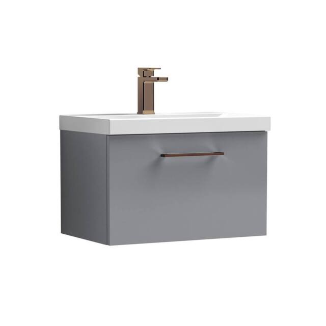 Balterley 600mm Wall Hung 1 Drawer Vanity Basin Unit, Satin Grey, Bronze Handle in Grey - image 1