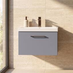 Balterley 600mm Wall Hung 1 Drawer Vanity Basin Unit, Satin Grey, Bronze Handle in Grey - thumbnail 8