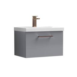 Balterley 600mm Wall Hung 1 Drawer Vanity Basin Unit, Satin Grey, Bronze Handle in Grey
