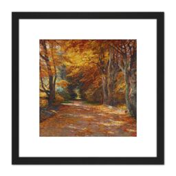 Artery8 Florian Praterallee Autumn Vienna Trees Painting 8X8 Inch Square Wooden Framed Wall Art Print Picture with Mount in Black - thumbnail 1