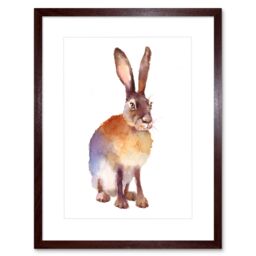 "Artery8 Wall Art Print Hare Watercolour Isolated Art Framed 9x7 inch in Brown - Size: W7"" x H9""" - thumbnail 1