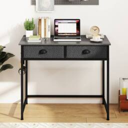 Gymax Computer Desk with 2 Drawers Simple Study Desk Makeup Dressing Table in Grey - thumbnail 5