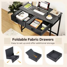 Gymax Computer Desk with 2 Drawers Simple Study Desk Makeup Dressing Table in Grey - thumbnail 2