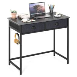 Gymax Computer Desk with 2 Drawers Simple Study Desk Makeup Dressing Table in Grey - thumbnail 1