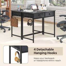 Gymax Computer Desk with 2 Drawers Simple Study Desk Makeup Dressing Table in Grey - thumbnail 7