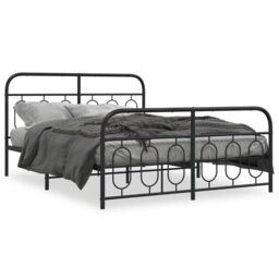 Berkfield Home Metal Bed Frame without Mattress with Footboard Black 140x190cm - Size: 140x190 cm - thumbnail 2