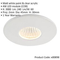 Loops Mini Recessed Downlight Fixture - 4W Warm White COB LED Driver - Matt White - thumbnail 2