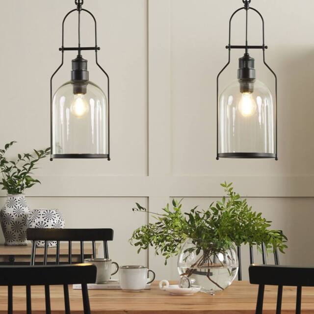 Wyld and Coco Pendant Lamp - Black Iron Frame 166 cm Cord Clear Glass Shade - image 1