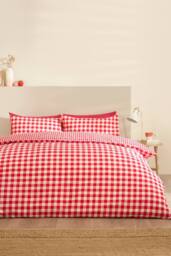 Catherine Lansfield 'Bamford Gingham Check' Reversible Duvet Cover Set in Red - Size: Super King - thumbnail 2