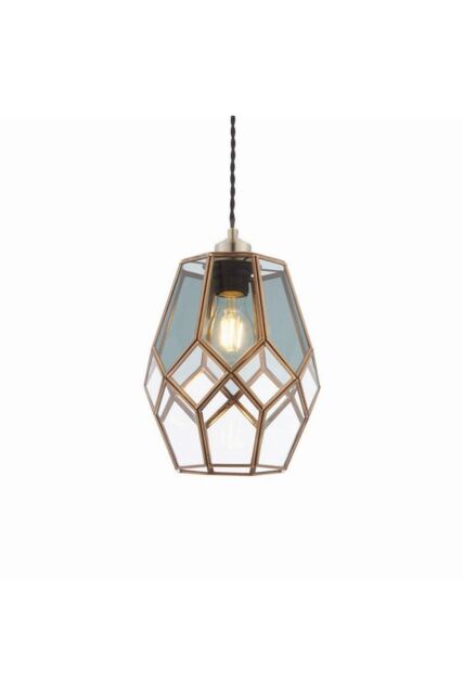 Netlighting Ripley 1 Light Pendant Antique Solid Brass With Smoked Glass Detail E27 in Gold