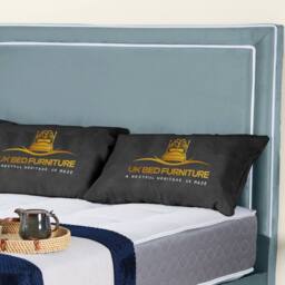 UK Bed Furniture Ariana Upholstered Bed Frame with 48-inch Headboard - Slatted Base in Light Blue - Size: Double - thumbnail 2