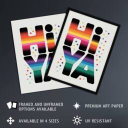 "Artery8 Hiya Hi Ya Bold Fun Colourful Typography Wall Art Print - Size: W12"" x H16""" - thumbnail 2