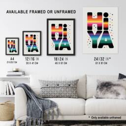 "Artery8 Hiya Hi Ya Bold Fun Colourful Typography Wall Art Print - Size: W12"" x H16""" - thumbnail 3