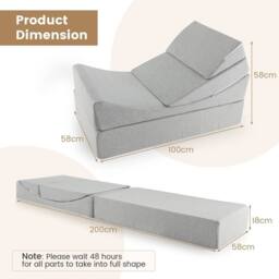 Costway 4-in-1 Convertible Folding Sofa Bed Floor Futon Sleeper Couch Chair w/ High-density Foam & Removable Cover in Grey - thumbnail 2