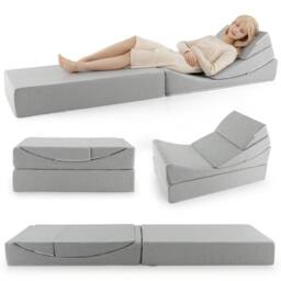 Costway 4-in-1 Convertible Folding Sofa Bed Floor Futon Sleeper Couch Chair w/ High-density Foam & Removable Cover in Grey - thumbnail 1