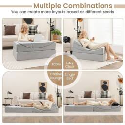 Costway 4-in-1 Convertible Folding Sofa Bed Floor Futon Sleeper Couch Chair w/ High-density Foam & Removable Cover in Grey - thumbnail 3