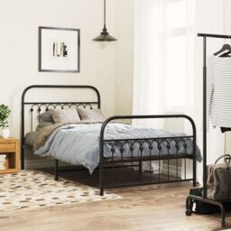 Berkfield Home Metal Bed Frame without Mattress with Footboard Black 100x190cm - Size: 100x190 cm - thumbnail 1