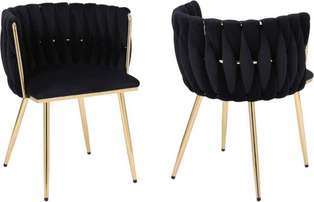 Hygrad Built to Survive Set of 2 x Luxury Velvet/Metal Upholstered Seat Woven Dining chairs in Black - image 1