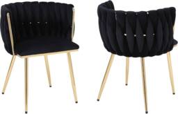 Hygrad Built to Survive Set of 2 x Luxury Velvet/Metal Upholstered Seat Woven Dining chairs in Black - thumbnail 1