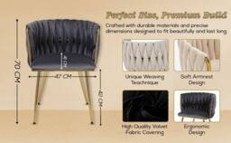 Hygrad Built to Survive Set of 2 x Luxury Velvet/Metal Upholstered Seat Woven Dining chairs in Black - thumbnail 5