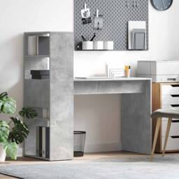 Berkfield Home Desk with Storage Concrete Grey 113x54x120 cm Engineered Wood - Size: 113 x 54 x 120 cm - thumbnail 2