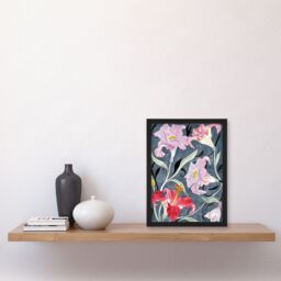 Artery8 Pink Lily Flowers Stylised Detailed Floral Framed Art Print - Size: A4 - thumbnail 4