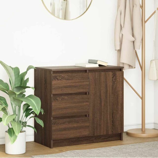 Berkfield Home Sideboard with Drawer Brown Oak 71x35x65 cm Engineered Wood - Size: 71 x 35 x 65 cm - image 1