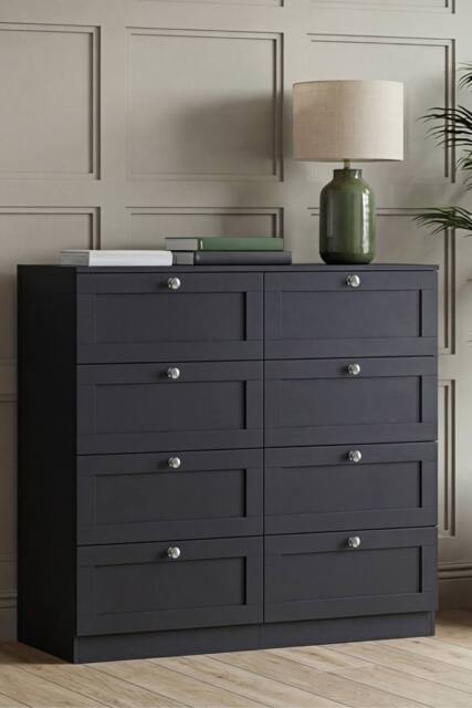 Home Discount Vida Designs Altino 8 Drawer Wide Chest of Drawers Bedroom Furniture in Black - image 1
