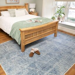 Kukoon Denim Blue Geometric Distressed Washable Living Room Area Rug in Mid Blue - Size: 80 cm x 300 cm - thumbnail 6