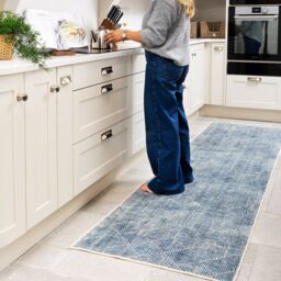 Kukoon Denim Blue Geometric Distressed Washable Living Room Area Rug in Mid Blue - Size: 80 cm x 300 cm - thumbnail 5