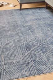 Kukoon Denim Blue Geometric Distressed Washable Living Room Area Rug in Mid Blue - Size: 80 cm x 300 cm - thumbnail 2