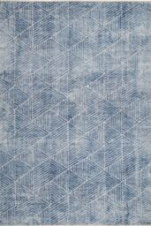 Kukoon Denim Blue Geometric Distressed Washable Living Room Area Rug in Mid Blue - Size: 80 cm x 300 cm - thumbnail 1