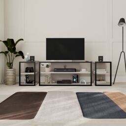 "Decortie Echo' Modern 3-Piece TV Unit Set 43"" with 2 Storage Side Tables & Shelves in Grey - Size: 2 Pack" - thumbnail 1