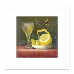 Artery8 Van Os Still Life Lemon & Cut Glass Painting 8X8 Inch Square Wooden Framed Wall Art Print Picture with Mount in White - thumbnail 1