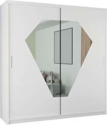 MN Furniture Wardrobe with Unique Mirror Design-LED Light 203x217cm in White - Size: 203x217 cm - thumbnail 2