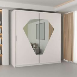 MN Furniture Wardrobe with Unique Mirror Design-LED Light 203x217cm in White - Size: 203x217 cm - thumbnail 1
