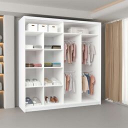 MN Furniture Wardrobe with Unique Mirror Design-LED Light 203x217cm in White - Size: 203x217 cm - thumbnail 3